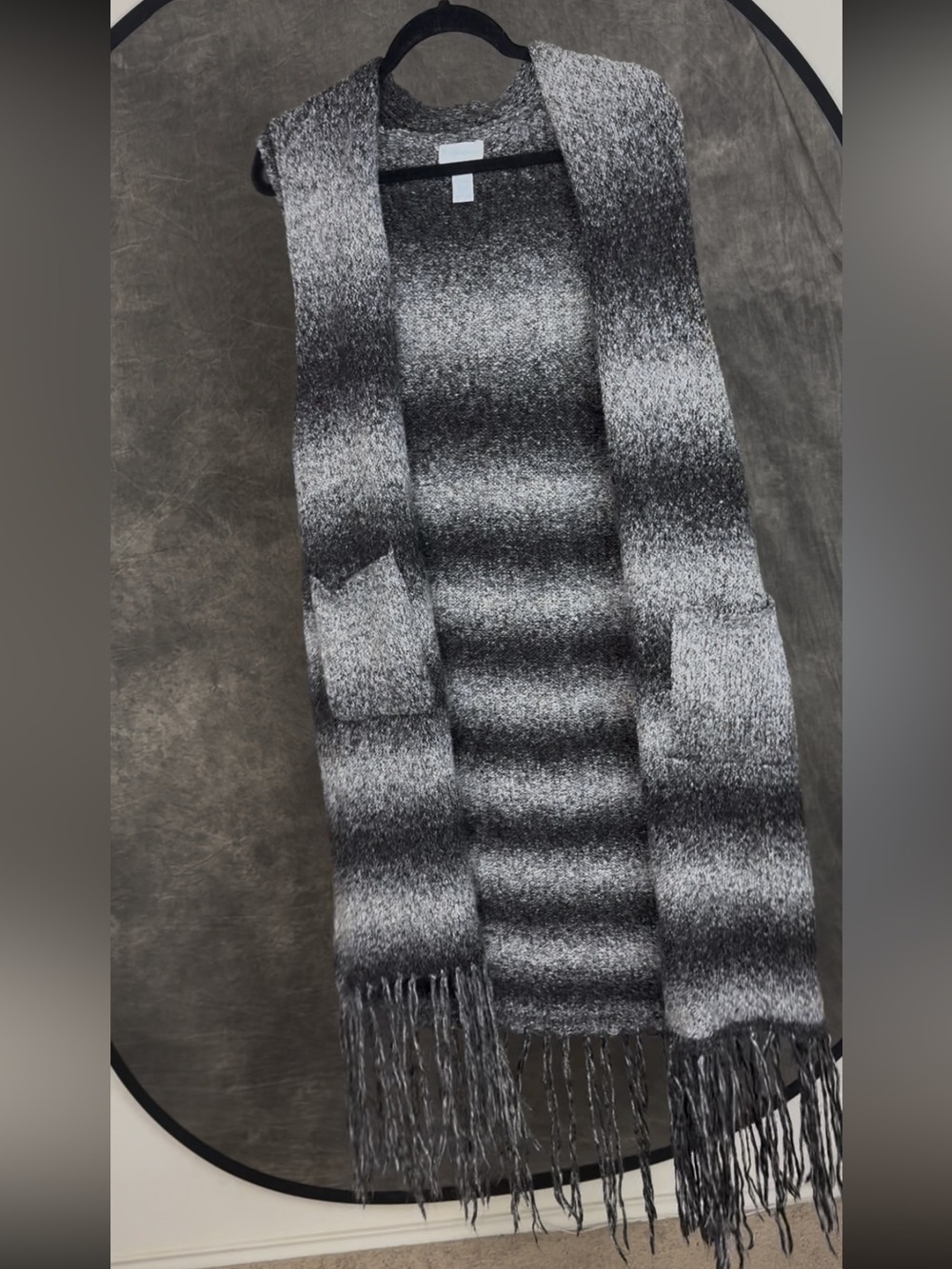 K Jordan | Gray Black Fringe Sweater Vest Duster | Size 1X - Picture 3 of 5